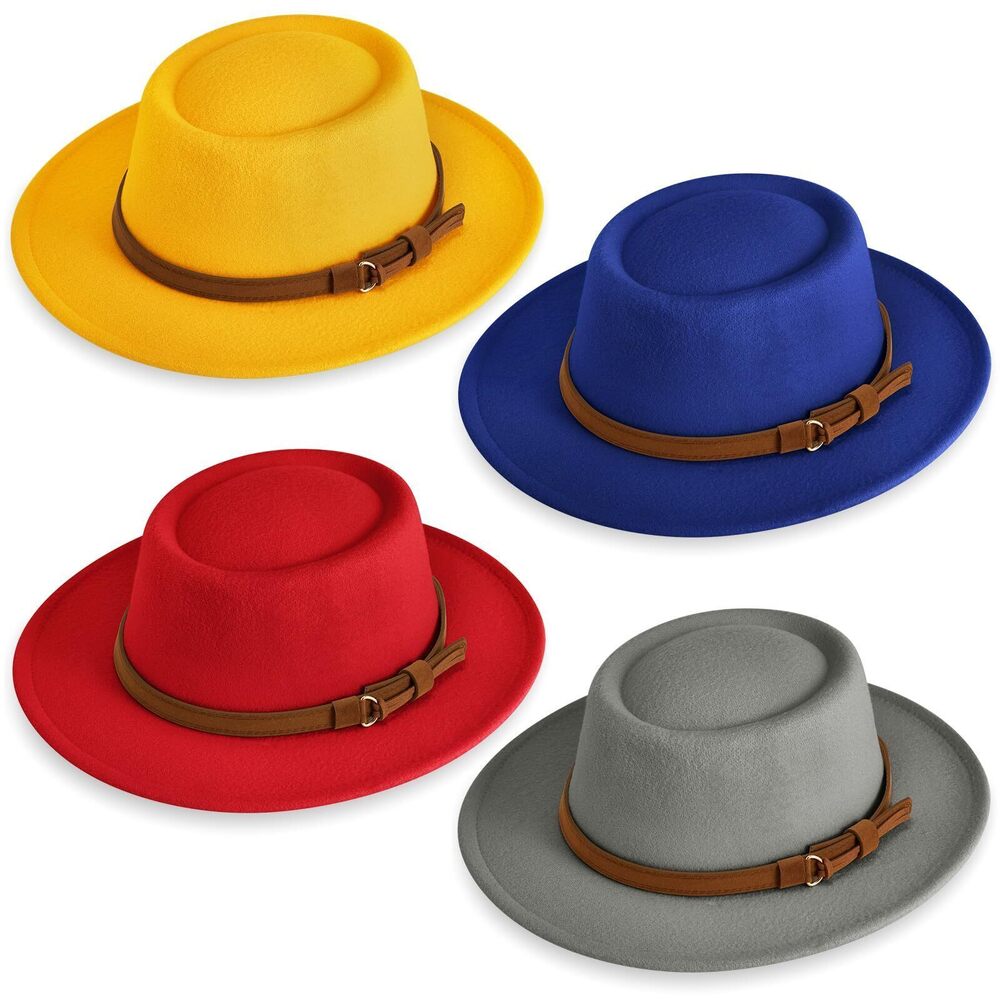 8371 4 Pcs Felt Fedora Hats Vintage Wool Panama Felt Boho Pork Pie Hat